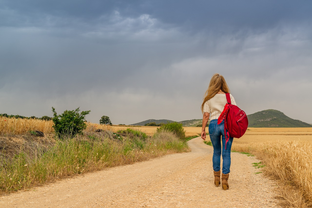 woman walking path