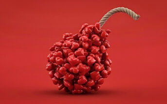 illustration of bomb made of little hearts to represent love bombing