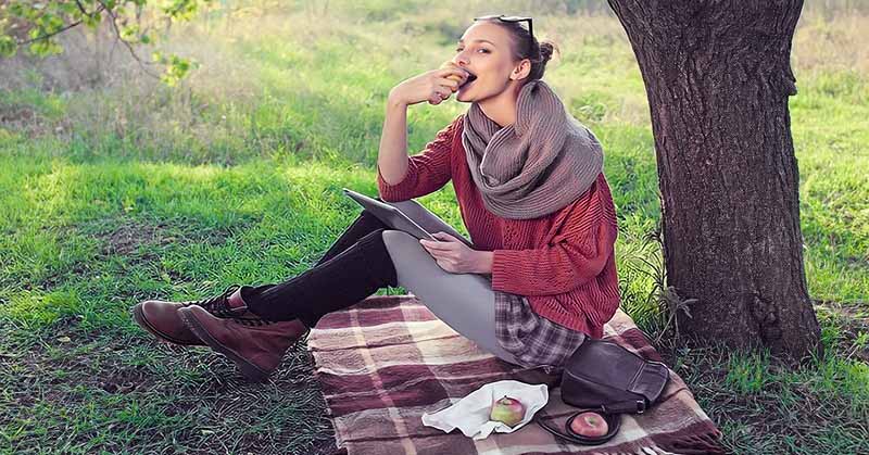 woman having picnic alone - concept of putting yourself first