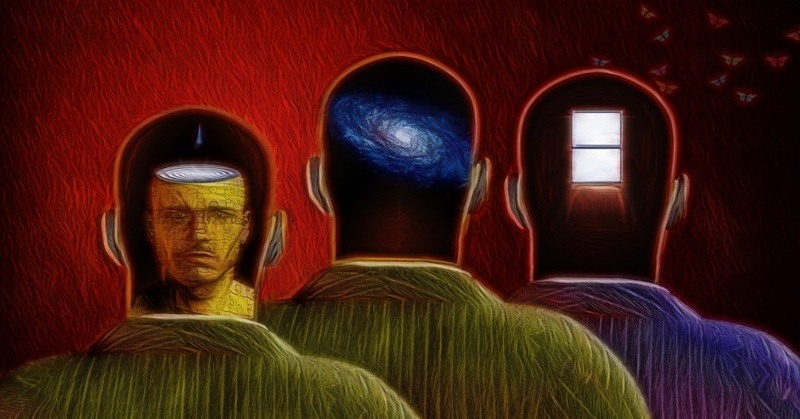 3 heads surreal minds - concept of unconscious mind