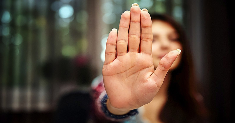 woman with palm up - concept of rejection