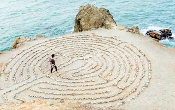 woman in pebble maze