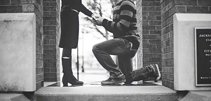 man on one knee proposing to girlfriend - concept of moving too fast
