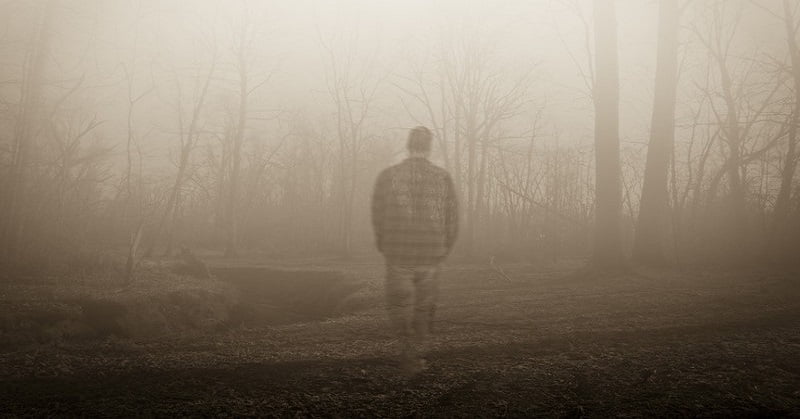 ghostly figure walking through forest symbolising a loss and the stages of grief