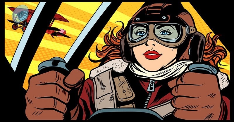 illustration of heroic female fighter pilot