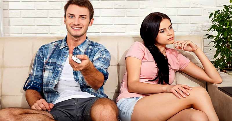 unhappy girl being taken advantage of in relationship by boyfriend