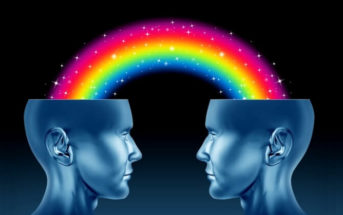 illustration of two heads with rainbow going between them to show kindred spirits