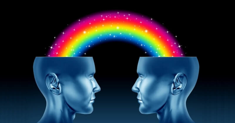 illustration of two heads with rainbow going between them to show kindred spirits