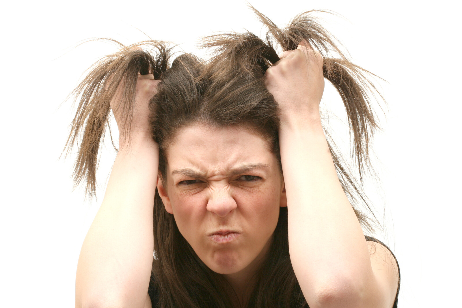 angry woman pulling her hair