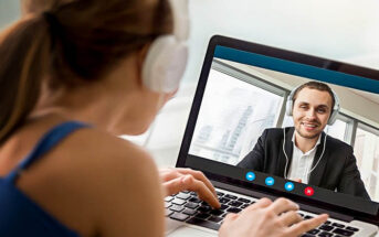couple in long distance relationship on a video call