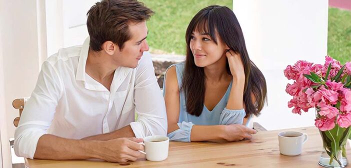 man looking lovingly at woman showing he respects her