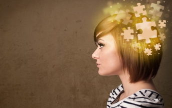 woman with jigsaw puzzle superimposed on head illustrating self-esteem and self-confidence