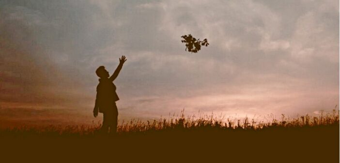 silhouette of person throwing flowers into the sky, thus letting go of the past