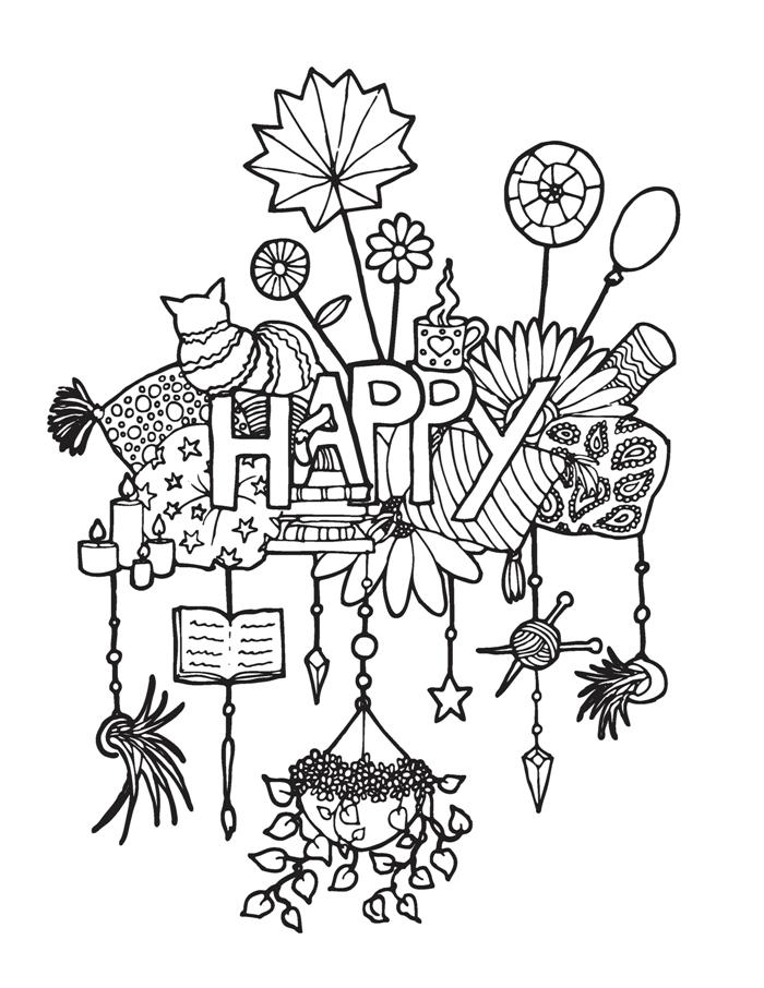 happy adult coloring page