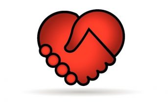 illustration of two hands shaking that form the shape of a red heart - illustrating compromise in a relationship