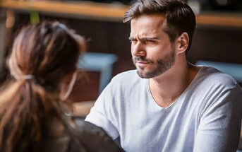 a guy looking confused and doubtful at girl - illustrating that he doesn't know what he wants