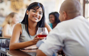 African American man and woman on a date in a bar