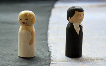 bride and groom figures looking unhappy illustrating it's time to divorce