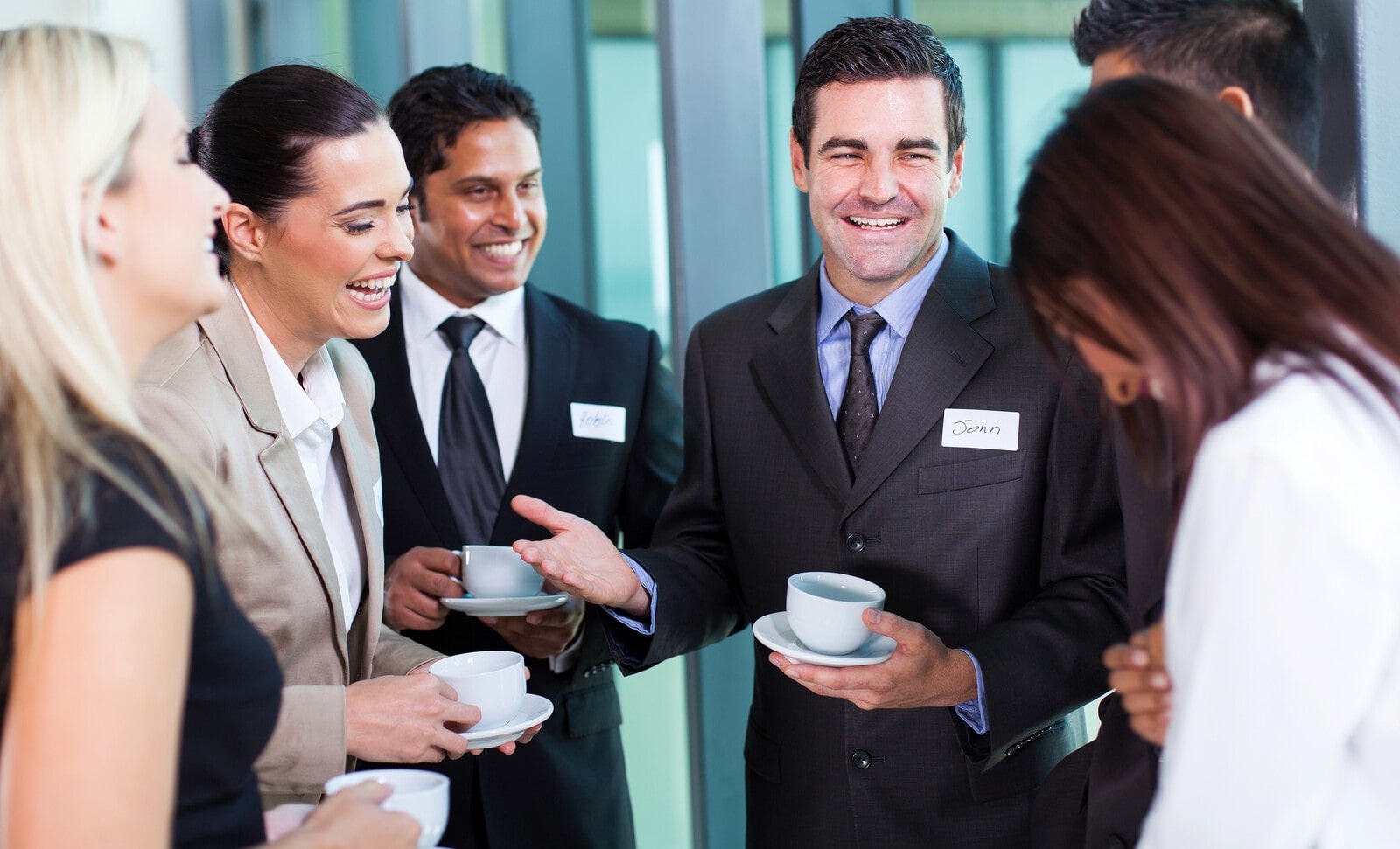 group of people laughing together