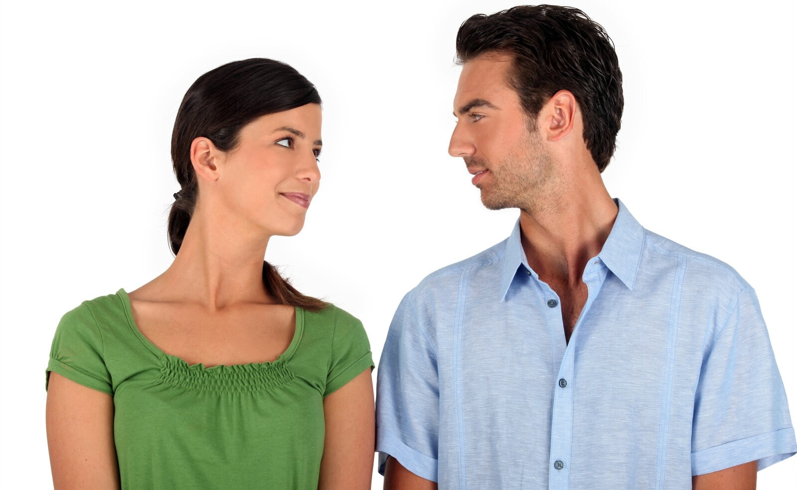 man and woman making eye contact