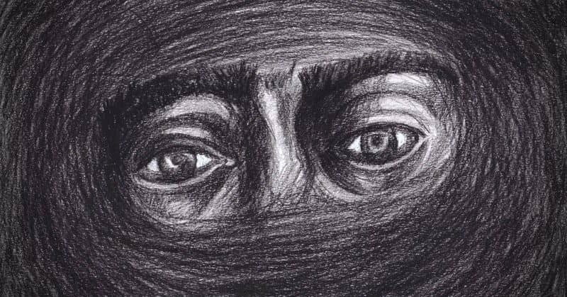 pencil sketch of eyes looking out through fog of depression illustrating finding reasons to live