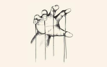 drawing of a hand with puppet strings coming off each finger - illustrating the concept of control issues