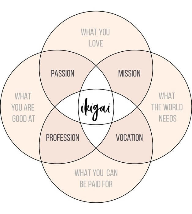 venn diagram showing the concept of Ikigai