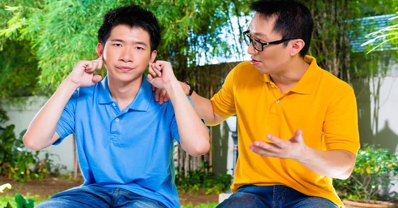 father being condescending to his son who doesn't want to hear it
