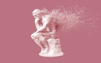 3D illustration of Rodin's The Thinker disintegrating - a metaphor for changing the way you think
