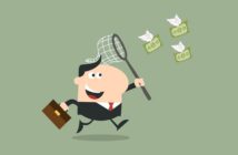 illustration of businessman chasing money with a net