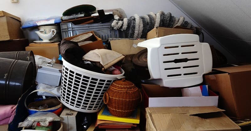 a cluttered room in the house of a hoarder