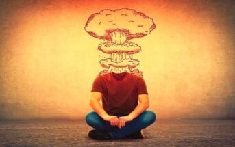illustration of many with mushroom cloud instead of a head - showing the concept of hating everything and everyone