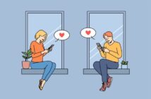 illustration of man and woman sending messages on a dating app or website