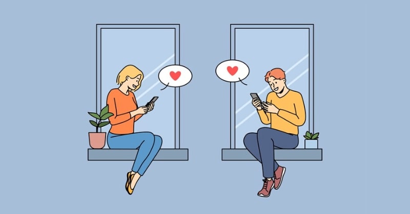 illustration of man and woman sending messages on a dating app or website