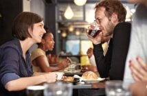 man and woman on first date after meeting online