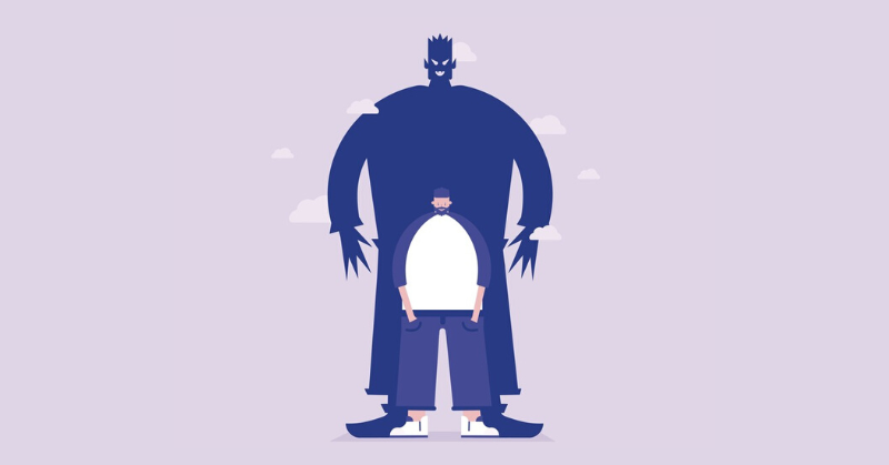 vector graphic of a man with his inner demon standing behind him