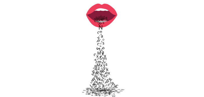 illustration of words pouring out of a woman's mouth