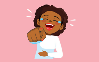 cartoon image of a woman pointing and laughing at the camera