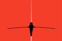 illustration of a person walking a tightrope while holding a balancing poll