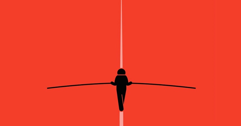 illustration of a person walking a tightrope while holding a balancing poll