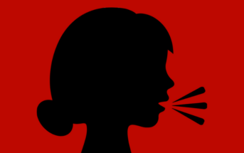silhouette of young woman's head with speech lines coming from mouth