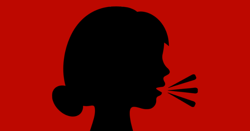 silhouette of young woman's head with speech lines coming from mouth