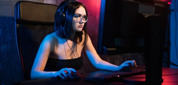 woman getting obsessed with a video game