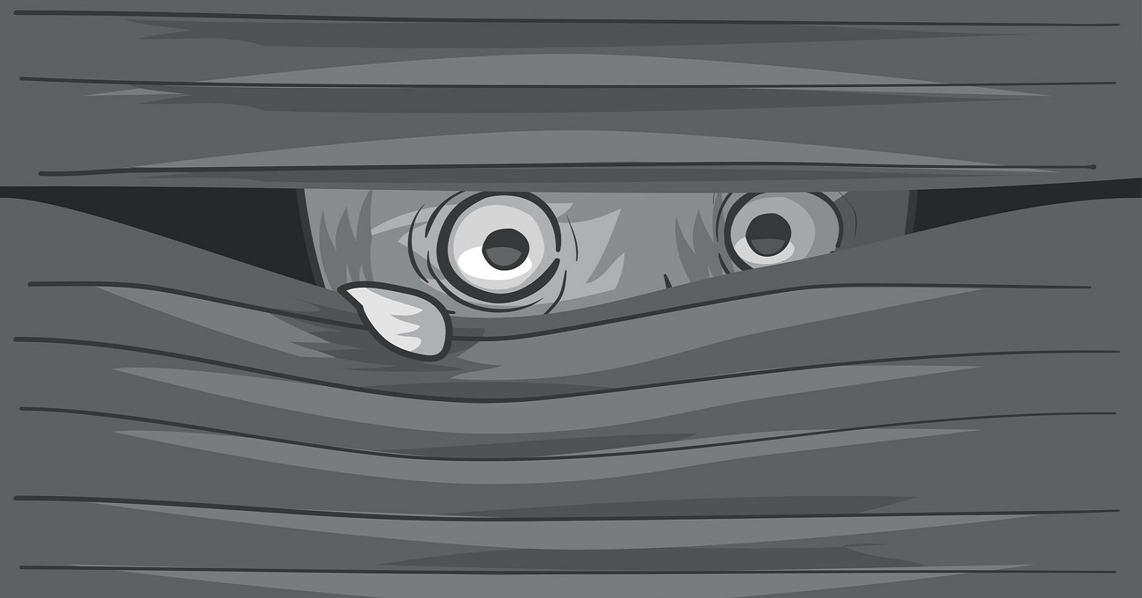 cartoon of a paranoid person looking through blinds thinking that everyone is out to get them