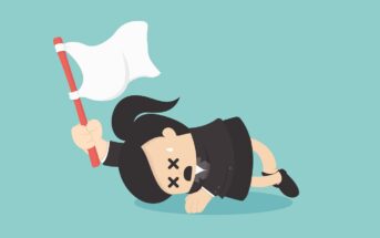 illustration of woman waving a white flag after giving up easily