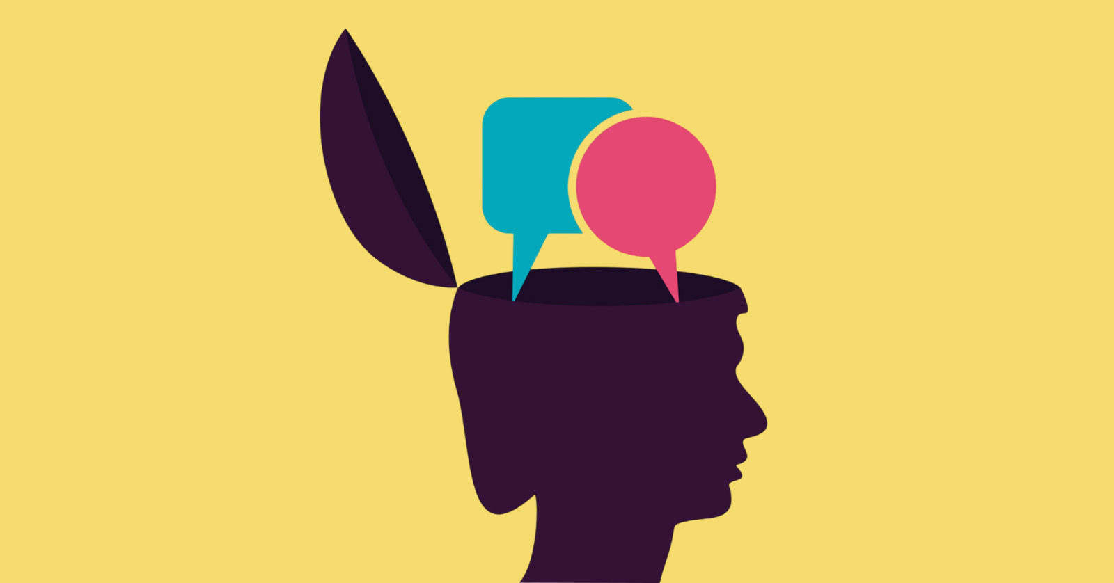 illustration showing a person having a conversation with others in her head