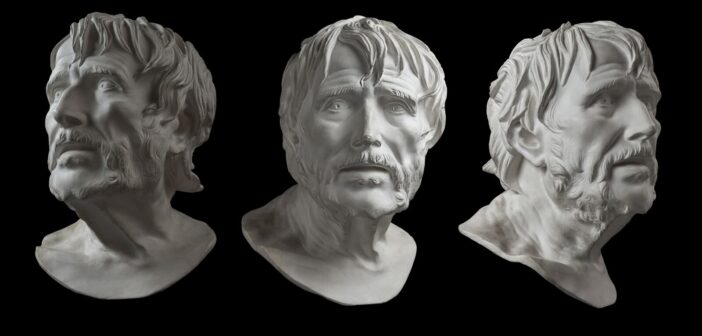 bust of Seneca on black background