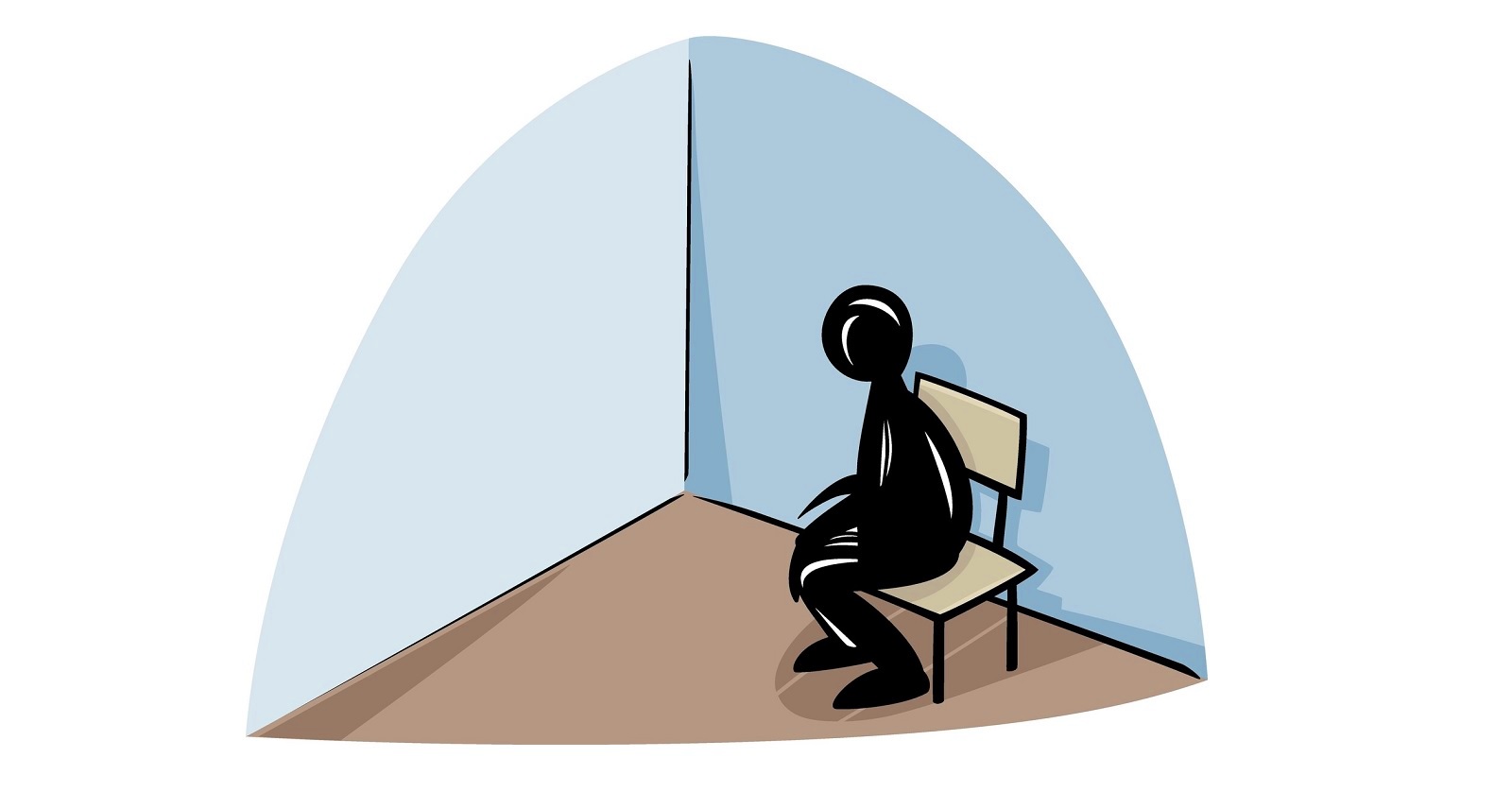 illustration of a man sat on a chair by himself in the corner of a room to demonstrate being lonely