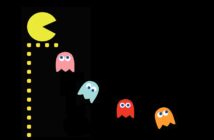 pacman chasing four ghosts