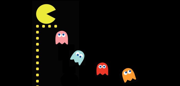 pacman chasing four ghosts